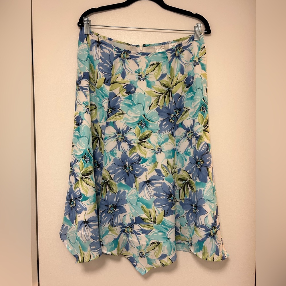 Blue/green floral midi skirt